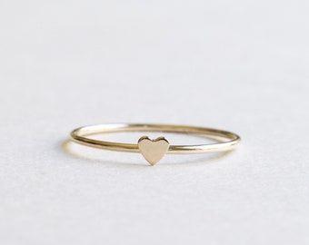 14K Solid Yellow Gold Mini Heart Ring, Thin Ring, Dainty Ring, Love Heart Ring, Promise Ring, Minimalist ring, Heart Ring, Best Friend Ring