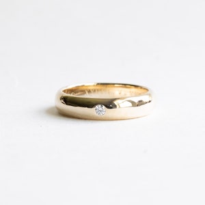 14k Yellow Gold Diamond Ring, 5mm Wedding Band, Single Diamond Wedding Band, Men's Wedding Band image 1