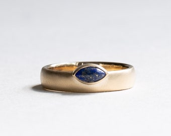 14k Gold Lapis Marquise Ring, Sandblasted Ring, Wedding Band, Bridal Ring, Minimalist Ring, Cigar Band, Cigar Lapis Band