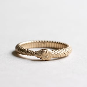14k Solid Gold Emerald Snake Band, Snake Ouroboros Ring, Rose and Choc Ring, Snake Ring image 3