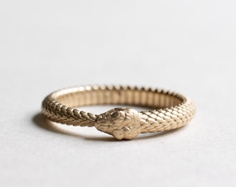 14k Solid Gold Snake Band, Snake Ouroboros Ring, Rose and Choc Ring, Snake Ring