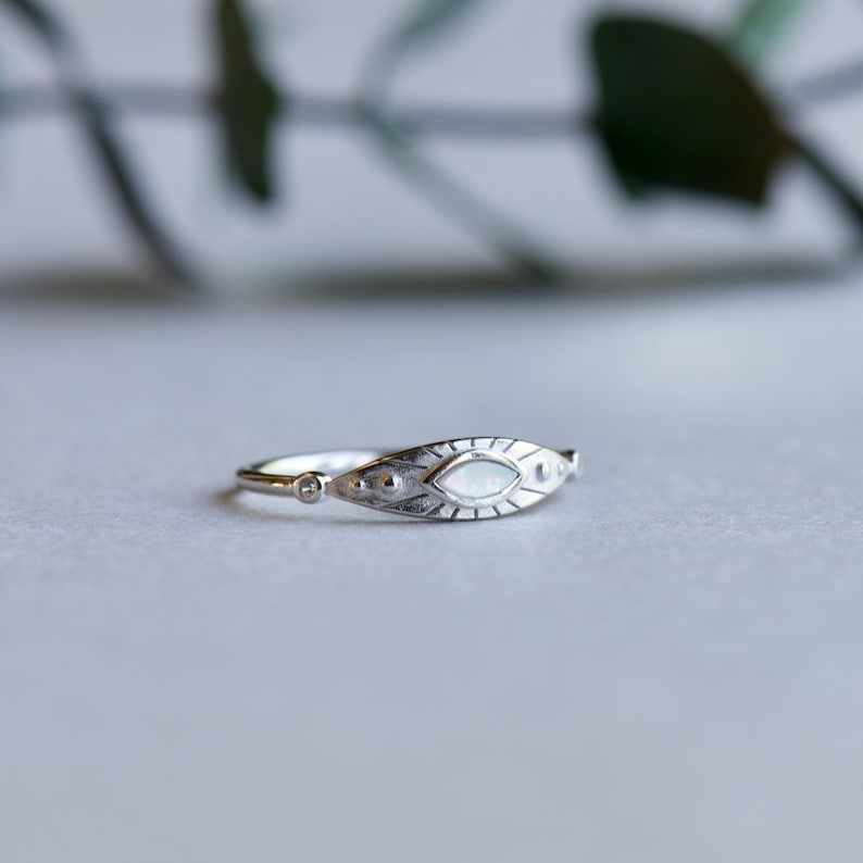 Sterling Silver Marquise Ring, Mother of Pearl Ring, 925 Sterling Silver Ring, Boho Ring, Signet Ring, Rose and Choc Ring image 3