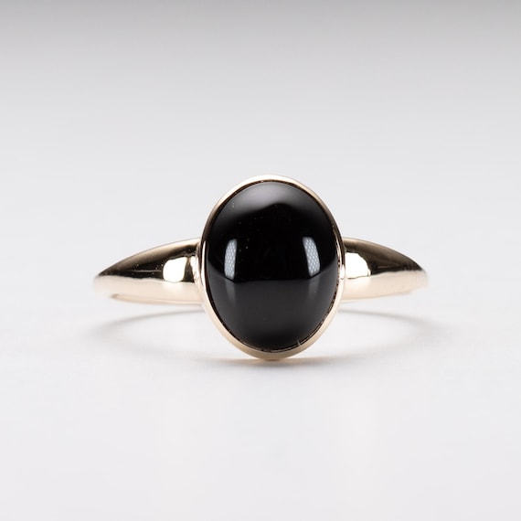 14k Yellow Gold Black Onyx Oval Ring: Statement Cocktail Ring - Etsy