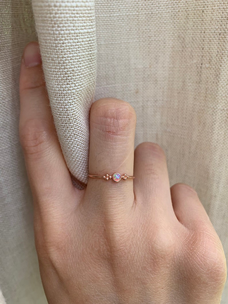 Rose Gold Vermeil Ring, Opal Ring, Minimalist Ring, Round Ring, Dainty Ring, 925 Sterling Silver Ring image 3