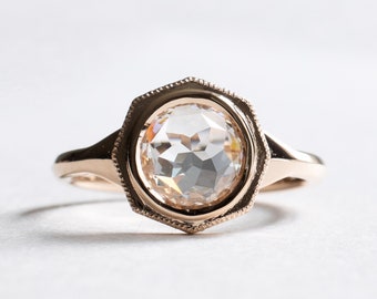 18K Rose Gold GIA 1.47 Carat Rose Cut Diamond Ring, Engagement Ring, Rose Cut Diamond Ring