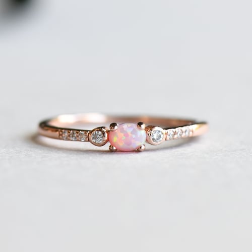 Rosegold Vermeil Ring, Opal Ring, Runder Ring, Zierlicher Ring, 925 Sterling Silber Ring