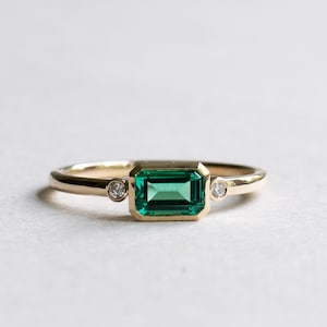 14K Emerald Ring, 0.55 CT Lab Created Emerald Ring, Diamond Ring, Rose and Choc Ring