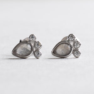 Cluster Earrings With Labradorite, Teardrop Earrings, Pear Stud Earrings, Rose Gold Earrings, Gold Earrings image 5