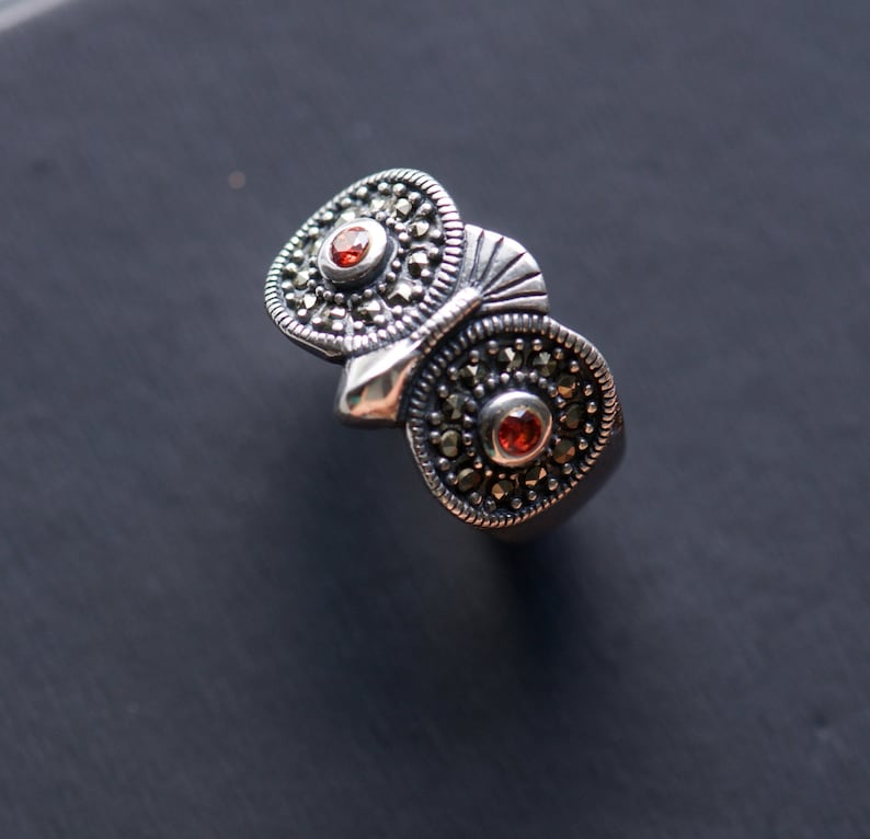Statment Ring Owl Marcasite Ring Owl Ring Cocktail Ring Antique Style Ring Boho Ring 925 Sterling Silver Ring