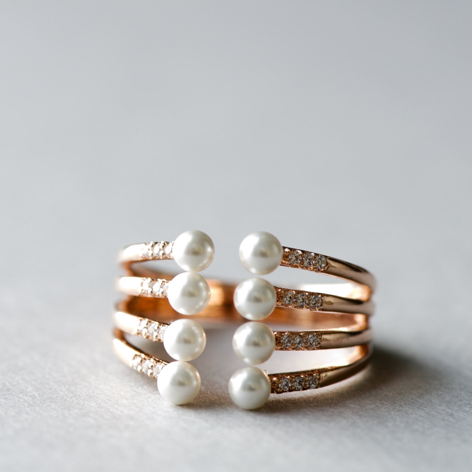 Pearl Cuff Ring, Shell Pearl in Rose Gold Plating Over 925 Sterling ...
