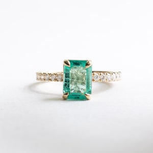 14K 2.54 CT Emerald Diamond Ring, Emerald Engagement Ring