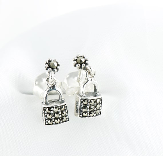 Orecchini Ovale In Argento 925 Con Pietra Marcasite - 2,2 Grammi, Confezione Velluto