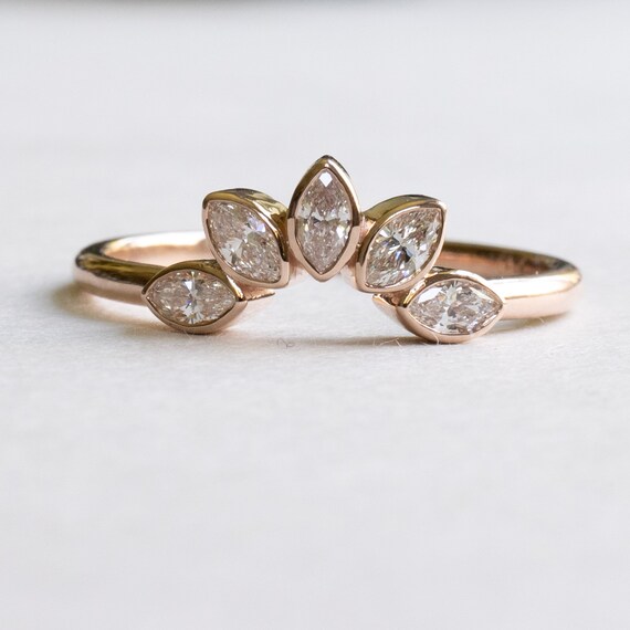 Diamond Tiara Marquise Ring Guard 14k Rose Gold Ring Leaf Ring