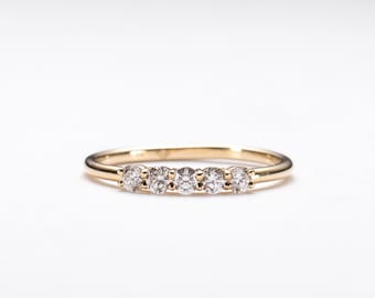 Diamond Ring, Five Stone Ring, Wedding Ring, 14k Solid Gold Ring With Diamonds, Rose and Choc Ring, Dainty Ring, Minimalist Ring, HYG014
