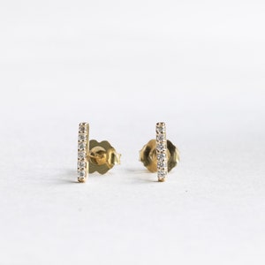14k Solid Gold Bar Diamond Studs Earrings, Lab Diamond Studs, 1/10 CTW Diamond Studs Earrings image 6