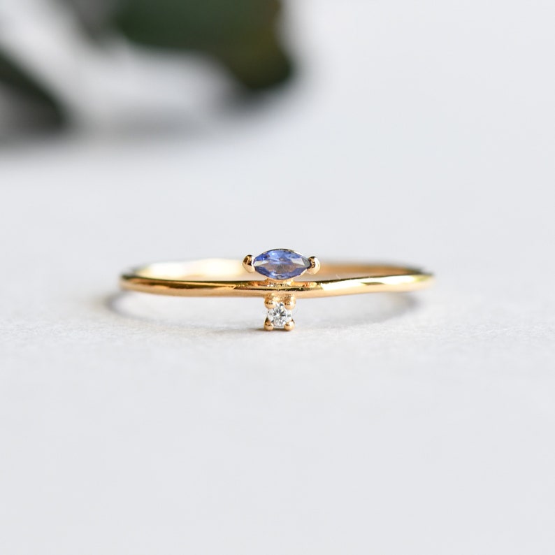 Gold Vermeil Marquise Ring, 925 Sterling Silver, Blue Marquise Stacker Ring, Roseandchoc Ring, Dainty Ring, Minimalist Ring image 1