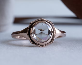 14K Rose Gold 0.75 Carat Rose Cut Diamond Ring, Engagement Ring, Rose Cut Diamond Ring