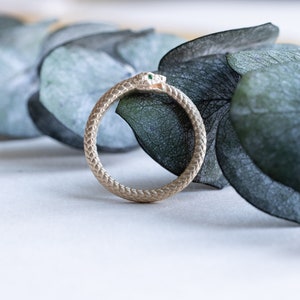 14k Solid Gold Emerald Snake Band, Snake Ouroboros Ring, Rose and Choc Ring, Snake Ring image 9