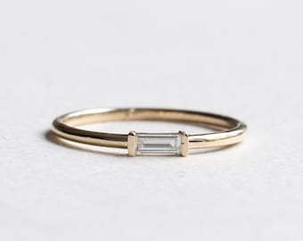 14K Baguette Diamond Ring, Gold Ring, Straight Baguette Diamond Ring, Dainty Ring, Stacking Ring, Diamond Ring