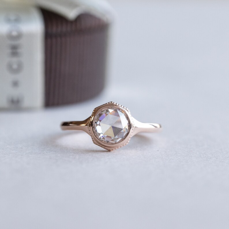 14k Rose Cut Moissanite Ring Rose Gold Ring Engagement Ring | Etsy