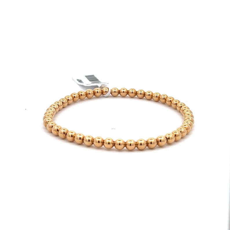 18K Gold Bead Stretch Bracelet, 4mm Bead Bracelet image 3