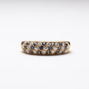 Anillo de aniversario de oro de 18 quilates con zafiro y diamantes, talla 5