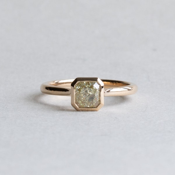 18K GIA 1.01 Carat Yellow Diamond Bezel Ring, Diamond Engagement Ring