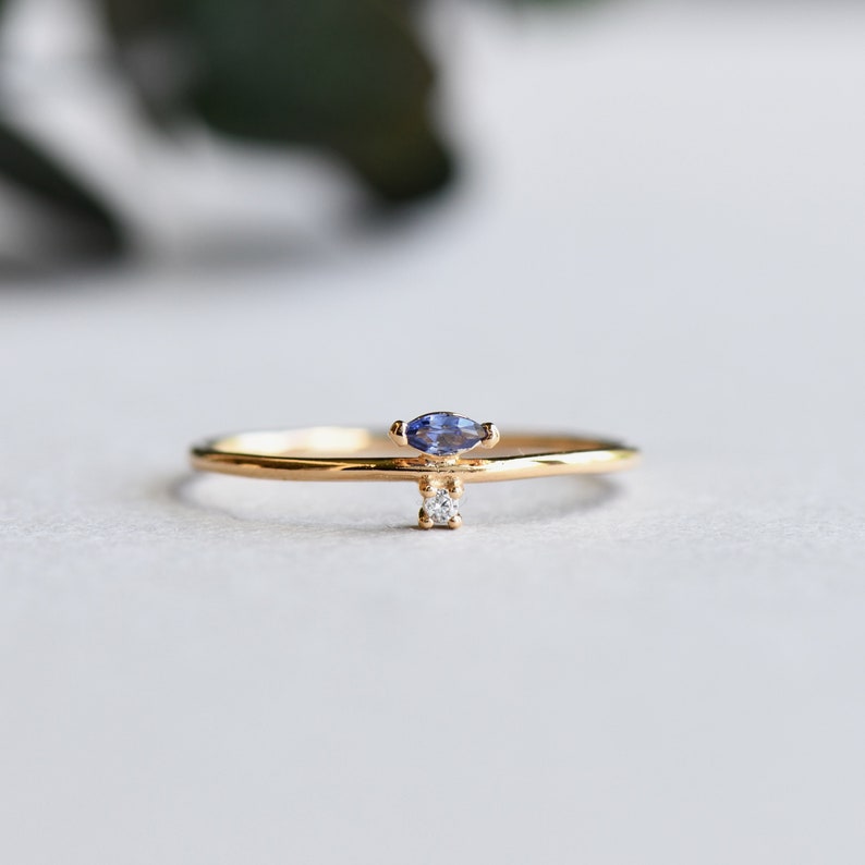 Gold Vermeil Marquise Ring, 925 Sterling Silver, Blue Marquise Stacker Ring, Roseandchoc Ring, Dainty Ring, Minimalist Ring image 4