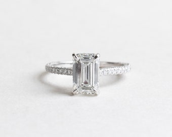 3 Carat Emerald Cut Diamond Engagement Ring, White Gold Engagement Ring