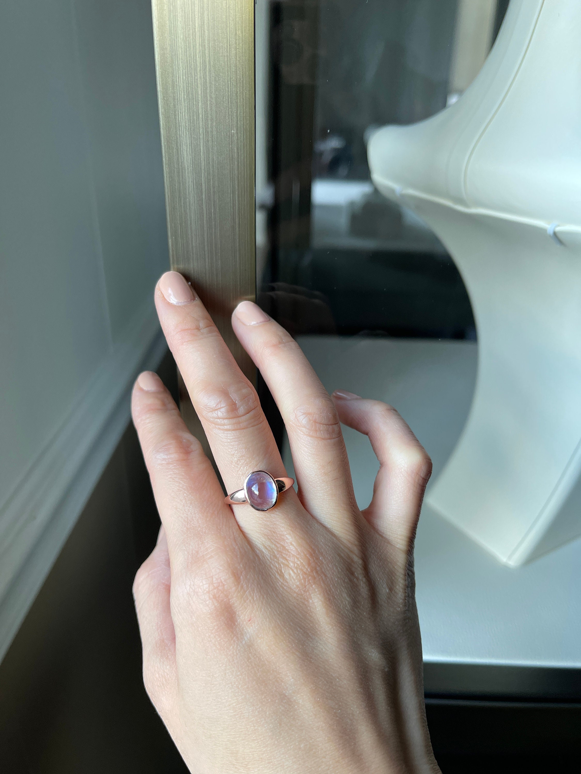 Gift For Her 14ct Rose Gold Moonstone Diamond Engagement Band Wedding