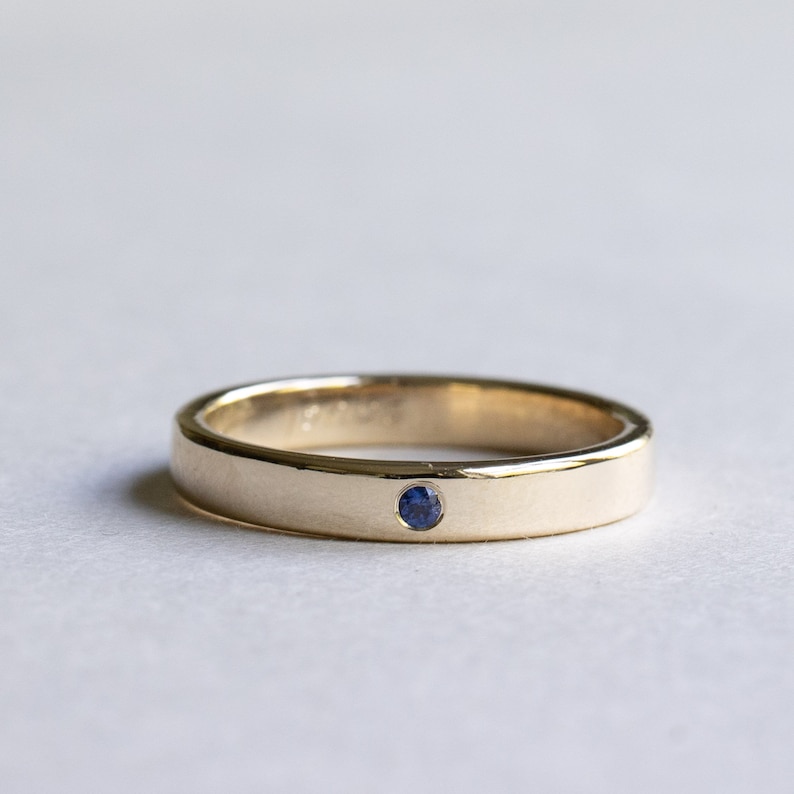 14k Yellow Gold Ruby Ring, 3mm Wedding Band, Flush Setting Ruby Ring, Flat Band, Rose and Choc Ring, Stacking Ring image 7