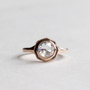 14k Rose Cut Moissanite Ring, Rose Gold Ring, Engagement Ring, Diamond Rose Cut Ring