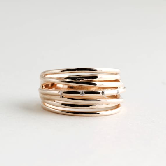 Rose Gold Plating Statement Ring, Sterling Silver, Modern Jewelry, Cocktail Ring, Gift For Her