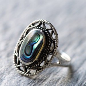 Paua abalone schelp cocktailring, Blackfoot Paua abalone-ring, boho-ring, marine ring, statement ring, schelp sieraden