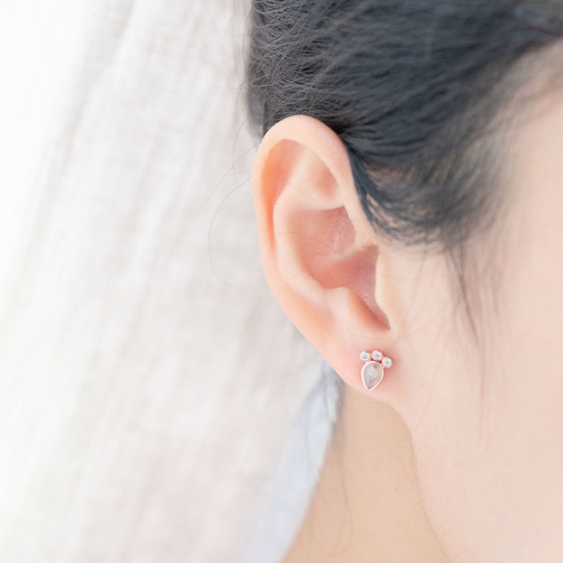 Cluster Earrings With Labradorite, Teardrop Earrings, Pear Stud Earrings, Rose Gold Earrings, Gold Earrings image 9