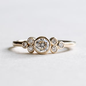 14k Solid Gold 0.25 Carat Diamond Bezel Ring, Cluster Ring, Bezel Ring, Engagement Ring, Alternative Bridal Ring,