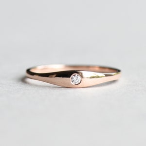 14k Rose Gold Taper Diamond Ring, Signet Ring, Rose and Choc, Dainty Ring, Promise Ring