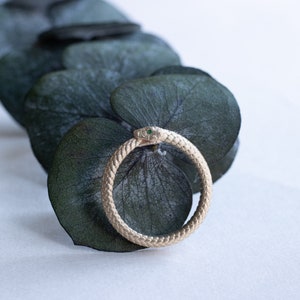 14k Solid Gold Emerald Snake Band, Snake Ouroboros Ring, Rose and Choc Ring, Snake Ring image 8