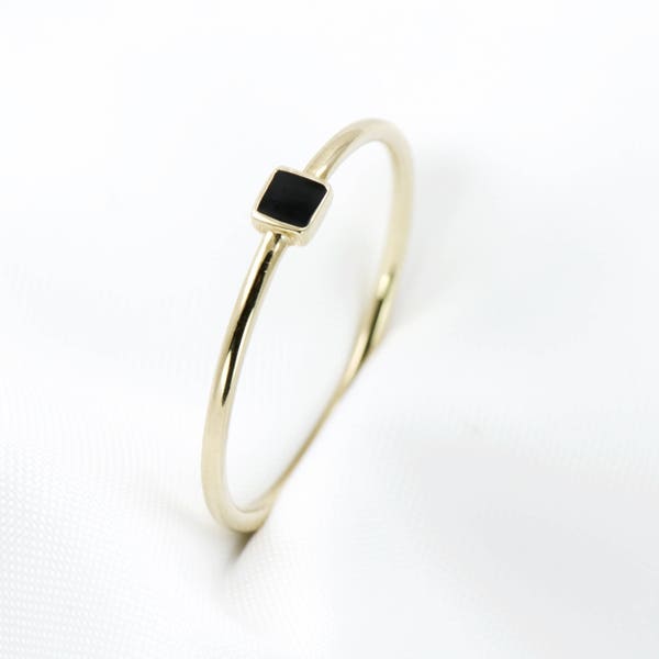 Dainty Ring, 9k Gold Thin Ring, Minimalist Ring, Square Ring, Solitaire Ring, Rose and Choc, Gold Ring, Stackable Ring