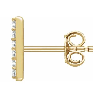14k Solid Gold Bar Diamond Studs Earrings, Lab Diamond Studs, 1/10 CTW Diamond Studs Earrings image 7