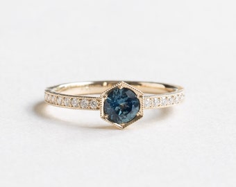 14K Sapphire Ring, Diamond Ring, Engagement Ring, 14k Solid Gold Ring With Diamonds