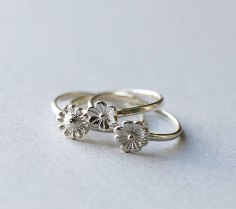 Set of 3 Rings 925 Sterling Silver Statement Ring Floral Etsy