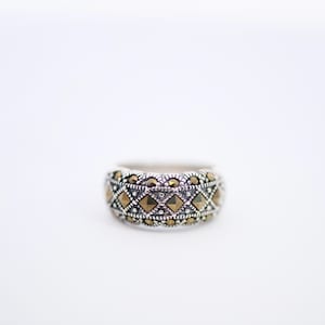 Art Deco Marcasite Ring: 925 Sterling Silver Band