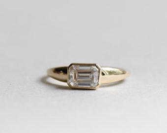 1 Carat Moissanite Emerald Cut Ring Step-Cut East West Ring, Engagement Ring