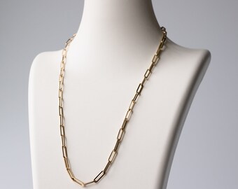 14K Gold Paperclip Link Necklace: 18 Inch Layering Chain