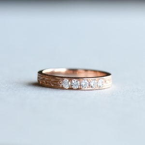 14k Rose Gold Diamond Band, Hand Engraved Wedding Band, Laurel Leaf Ring, Wedding Band, Bridal Ring, HRG028 image 5