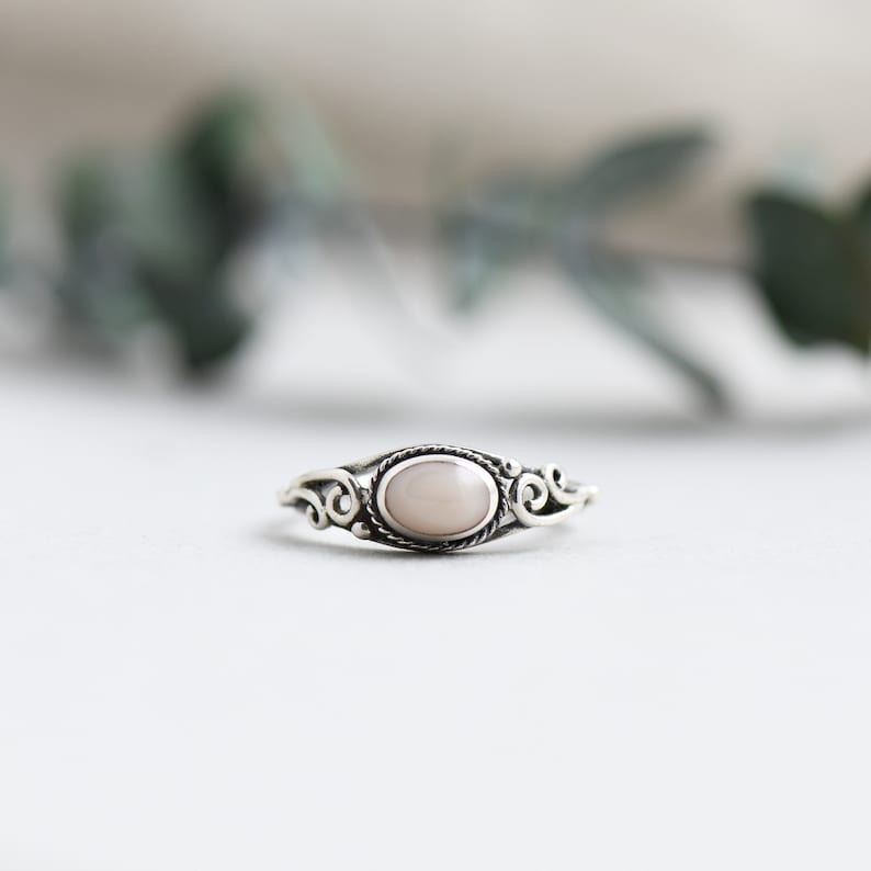 Mother of Pearl Ring, Pink Ring, 925 Sterling Silver Ring, Rose and Choc Ring, Boho Ring, Gift For Her image 1