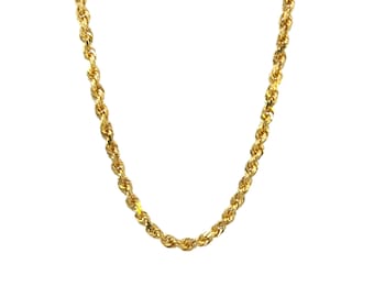 14K 5mm Solid Rope Chain Diamond Cut, Diamond Cut Rope Chain