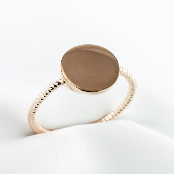 Rose Gold Plating Dainty Ring, Signet Ring, Twisted Rope Band, Minimalist Jewelry, Sterling Silver Ring