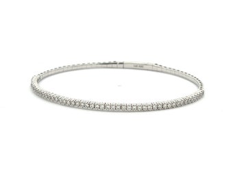 14k White Gold & Flexible 0.75 Carat Diamond Bangle, Tennis Bracelet, Stacking Bracelet, Diamond Bracelet